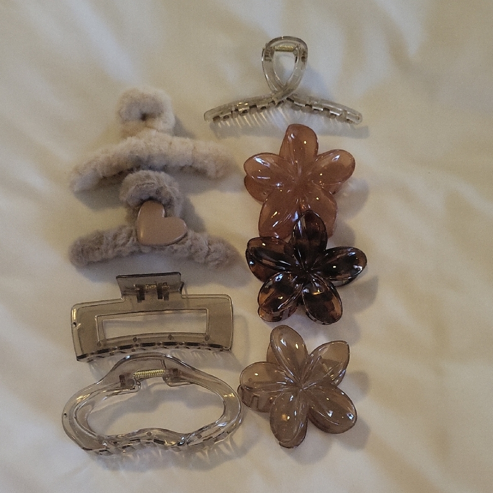 Elegant Brown and Clear Hair Clips Set